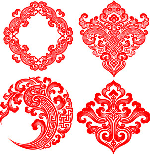 传统中式红色花纹图案