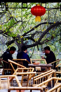 庭院中人们围坐享悠闲时光