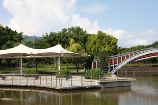 湖畔凉亭拱桥风景如画