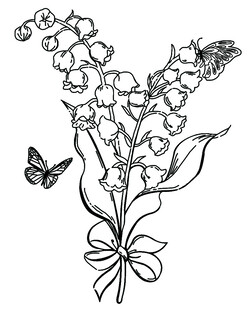 铃兰花束与蝴蝶插画