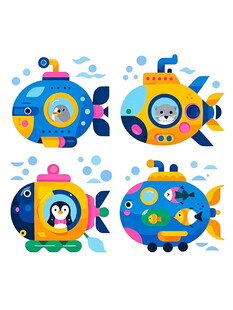 彩色卡通潜水艇图案设计