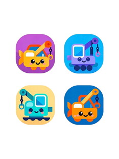 可爱卡通工程车图标集