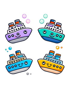 可爱卡通邮轮插画集合