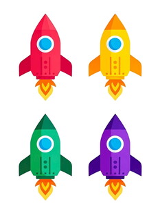 多彩卡通火箭图标集合