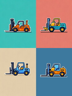 四色叉车插画
