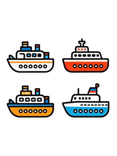 多彩卡通船只图案集合