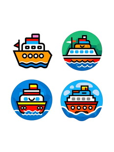 多彩卡通船图标集合