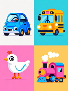 可爱卡通交通工具与动物