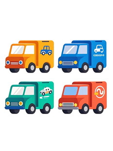 四辆卡通风格多彩小货车