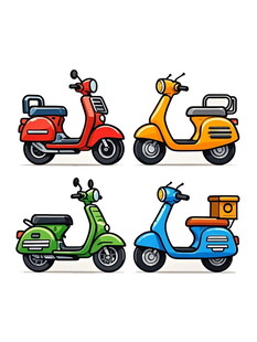 多彩复古踏板摩托车插画