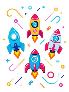多彩卡通火箭插画