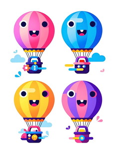 可爱卡通热气球与汽车组合