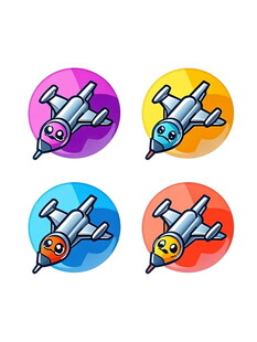 多彩卡通飞机圆形图标