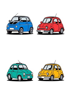 四辆多彩复古小汽车