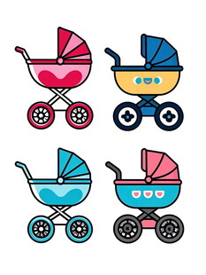 多彩婴儿推车插画