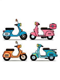 多彩复古踏板摩托车插画