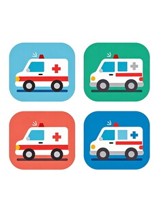 四辆卡通风格急救车图标