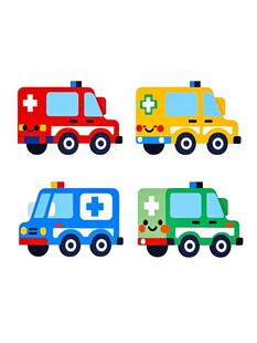 四辆卡通医疗主题车辆
