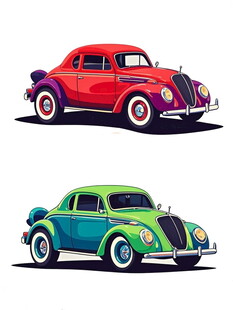 复古多彩汽车插画