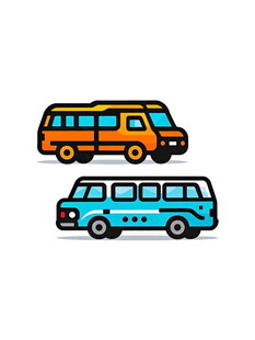 彩色复古风格的两款巴士