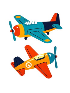 复古风彩色双翼飞机插画