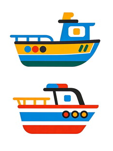 两艘彩色卡通小船