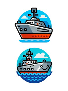 卡通风格的两艘轮船图案