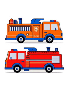 两辆色彩鲜艳的卡通消防车