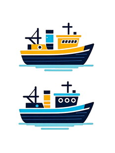 两艘色彩鲜明的海上船只