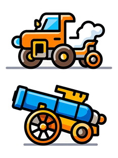 卡通工程车与大炮形象