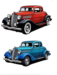 复古经典汽车插画