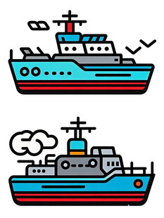 两艘彩色船只插画