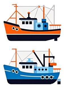 两艘色彩鲜艳的渔船