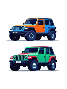 两辆多彩越野吉普车