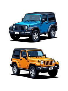 两辆色彩各异的吉普车