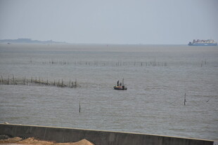 海上渔船与远处船只景象
