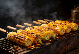 烤架上的烤玉米