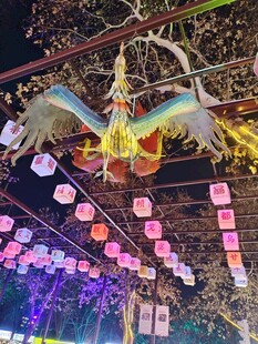 华丽凤形装饰与彩色灯笼