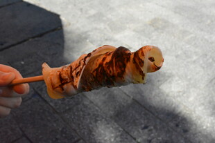 手持美味烤肉串特写