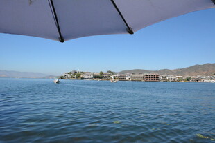 伞下海景 远眺岸边风光