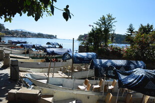 海边堆放的建筑及覆盖物