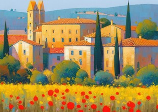 田园花海中的古朴小镇