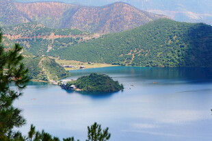 秀丽湖景中的湖心小岛