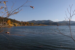 湖畔秋景 远山碧水共蓝天