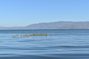 平静湖面与远处山峦