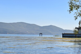 宁静湖景与远山相映