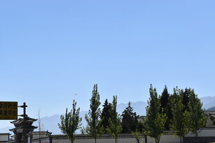 蓝天绿树旁的建筑景观