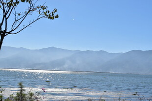 湖畔风光 远山近树映蓝天