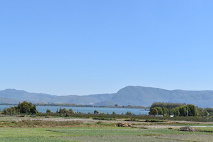 湖畔草地与远山美景