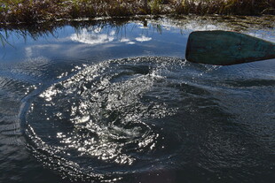 水面涟漪与木舟的静谧画面